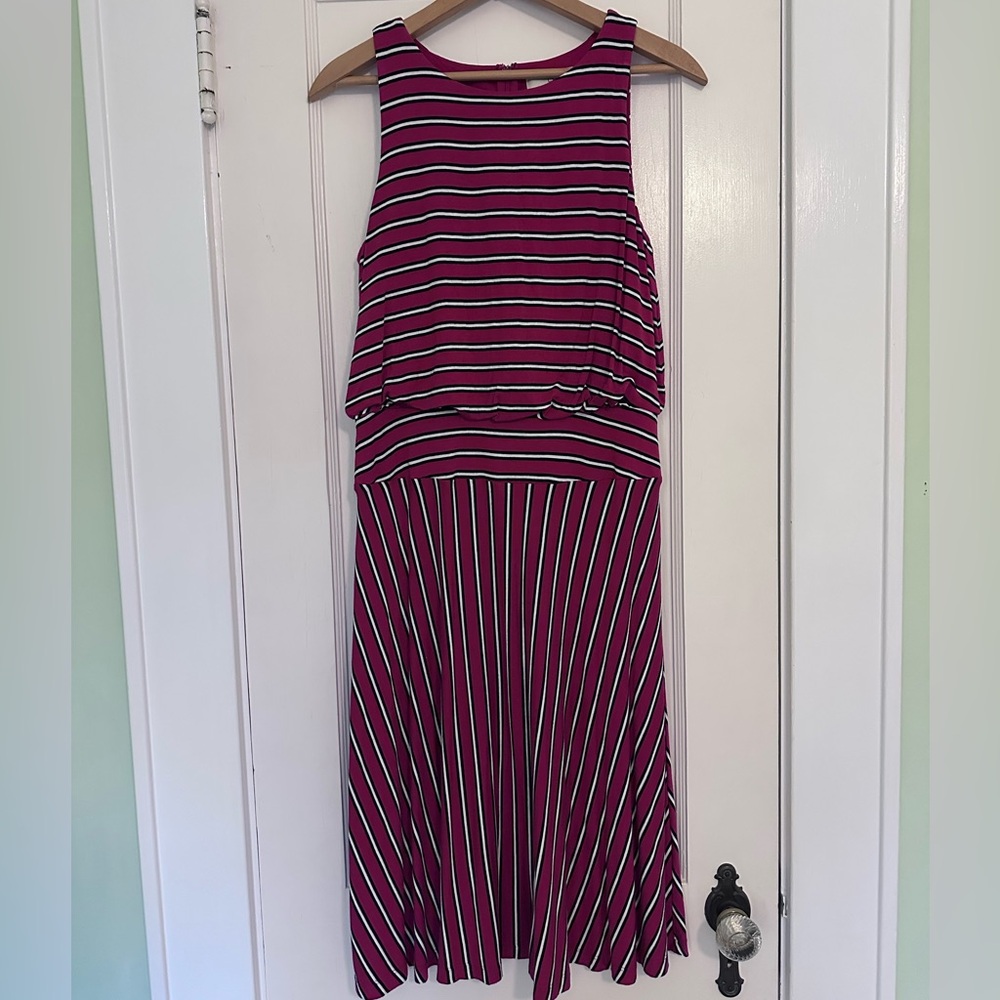 LOFT Red and Black Striped Midi Dress